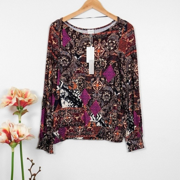 Cupio Smocked Top Boho Peasant Long Sleeve M New - Picture 8 of 8